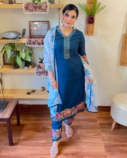Fareen Cobalt Blue Roman Silk Kurta Set - Param Iqbal