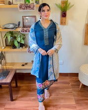 Fareen Cobalt Blue Roman Silk Kurta Set - Param Iqbal