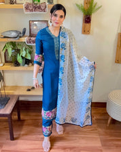 Fareen Cobalt Blue Roman Silk Kurta Set - Param Iqbal