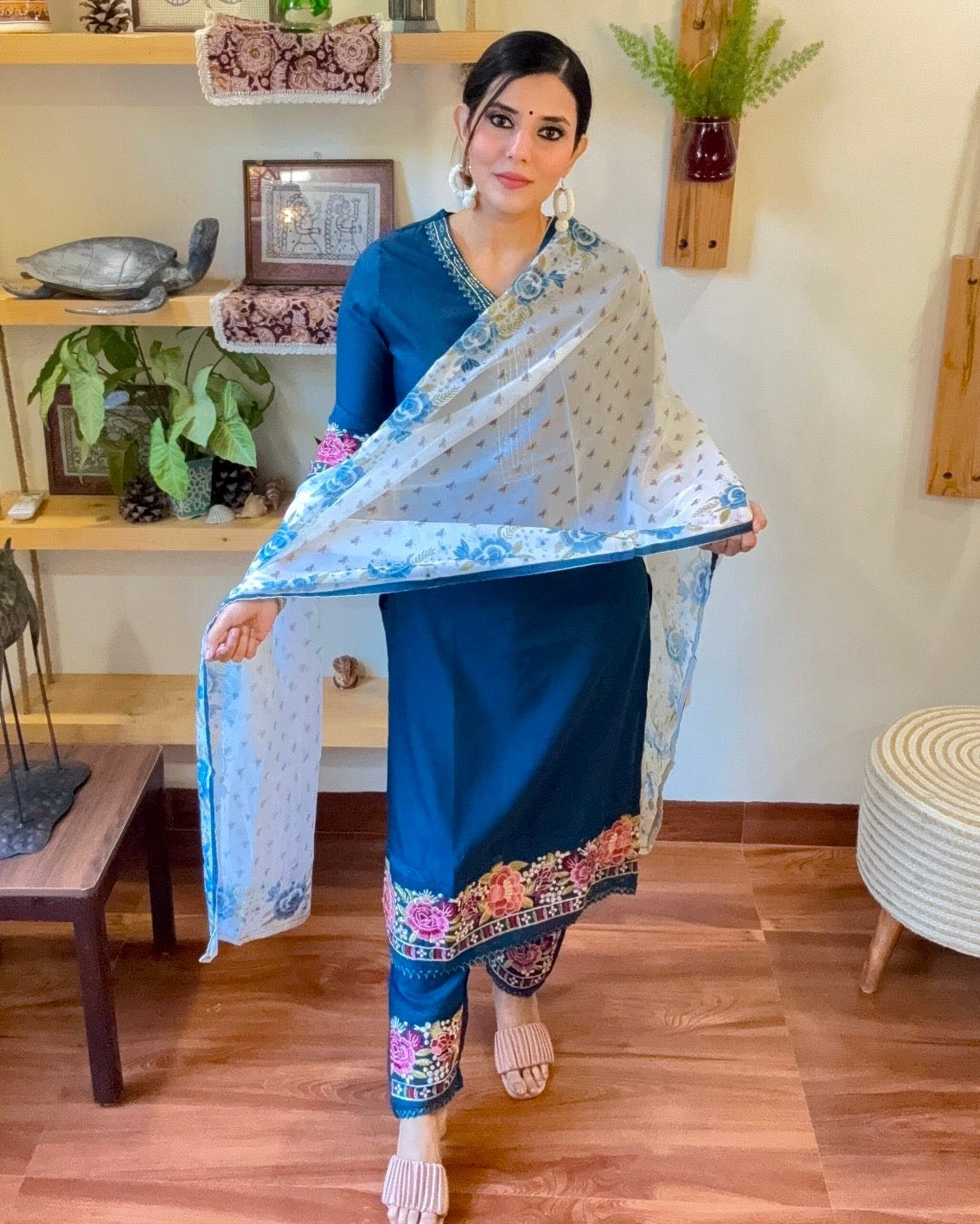 Fareen Cobalt Blue Roman Silk Kurta Set - Param Iqbal