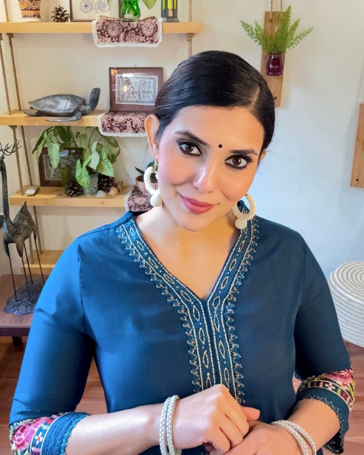 Fareen Cobalt Blue Roman Silk Kurta Set - Param Iqbal