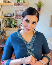 Fareen Cobalt Blue Roman Silk Kurta Set - Param Iqbal