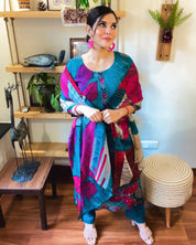 Hanifah Teal Blue Organza Kurta Set - Param Iqbal