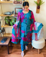 Hanifah Teal Blue Organza Kurta Set - Param Iqbal