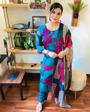Hanifah Teal Blue Organza Kurta Set - Param Iqbal