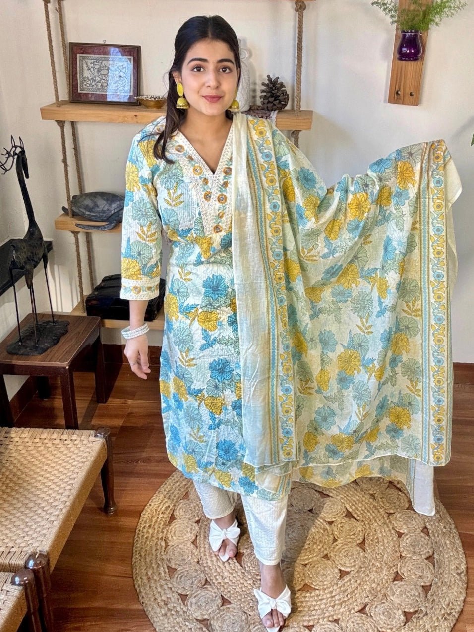 Jahnavi Cream Cotton Kurta Set - Param Iqbal