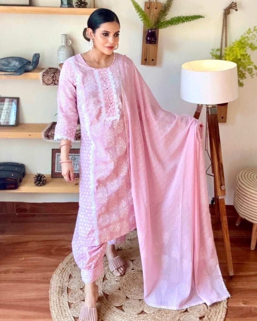 Kausar Pink Cotton Kurta Set - Param Iqbal