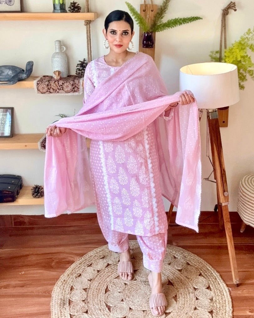 Kausar Pink Cotton Kurta Set - Param Iqbal