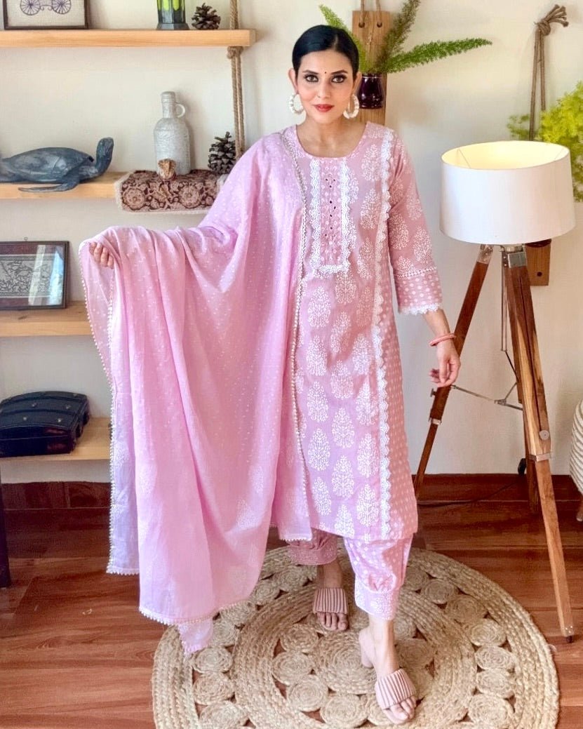 Kausar Pink Cotton Kurta Set - Param Iqbal