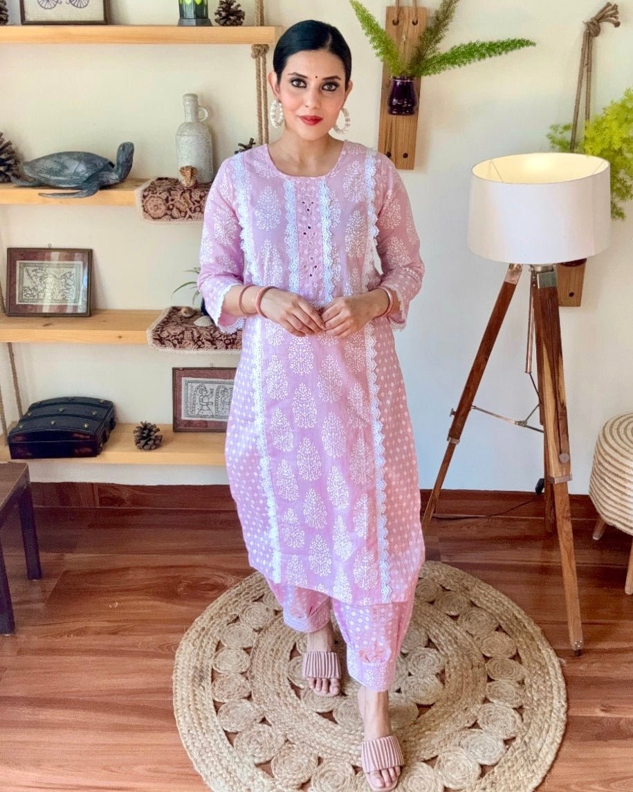 Kausar Pink Cotton Kurta Set - Param Iqbal