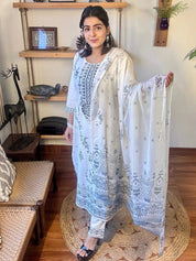 Kaveri White Cotton Kurta Set - Param Iqbal