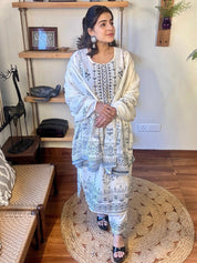 Kaveri White Cotton Kurta Set - Param Iqbal