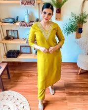 Maira Lime Green Dupion Silk Kurta Set - Param Iqbal