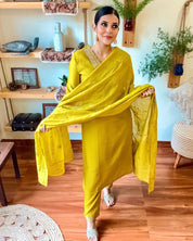 Maira Lime Green Dupion Silk Kurta Set - Param Iqbal