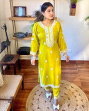 Mehak Lime Green Cotton Kurta Set - Param Iqbal