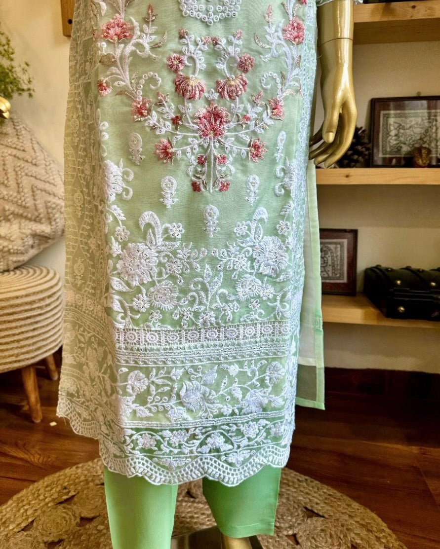 Mumtaz Green Organza Kurta Set - Param Iqbal