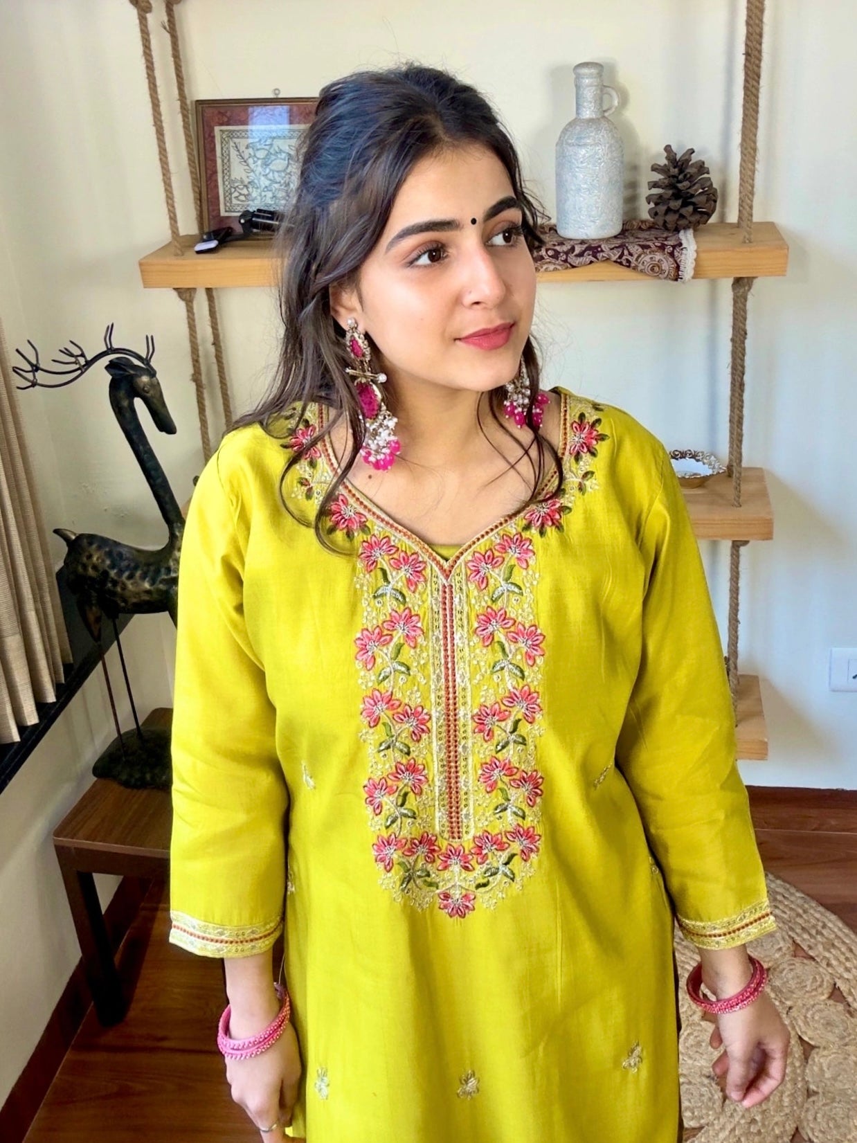 Naina Lime Green Roman Silk Kurta Set - Param Iqbal