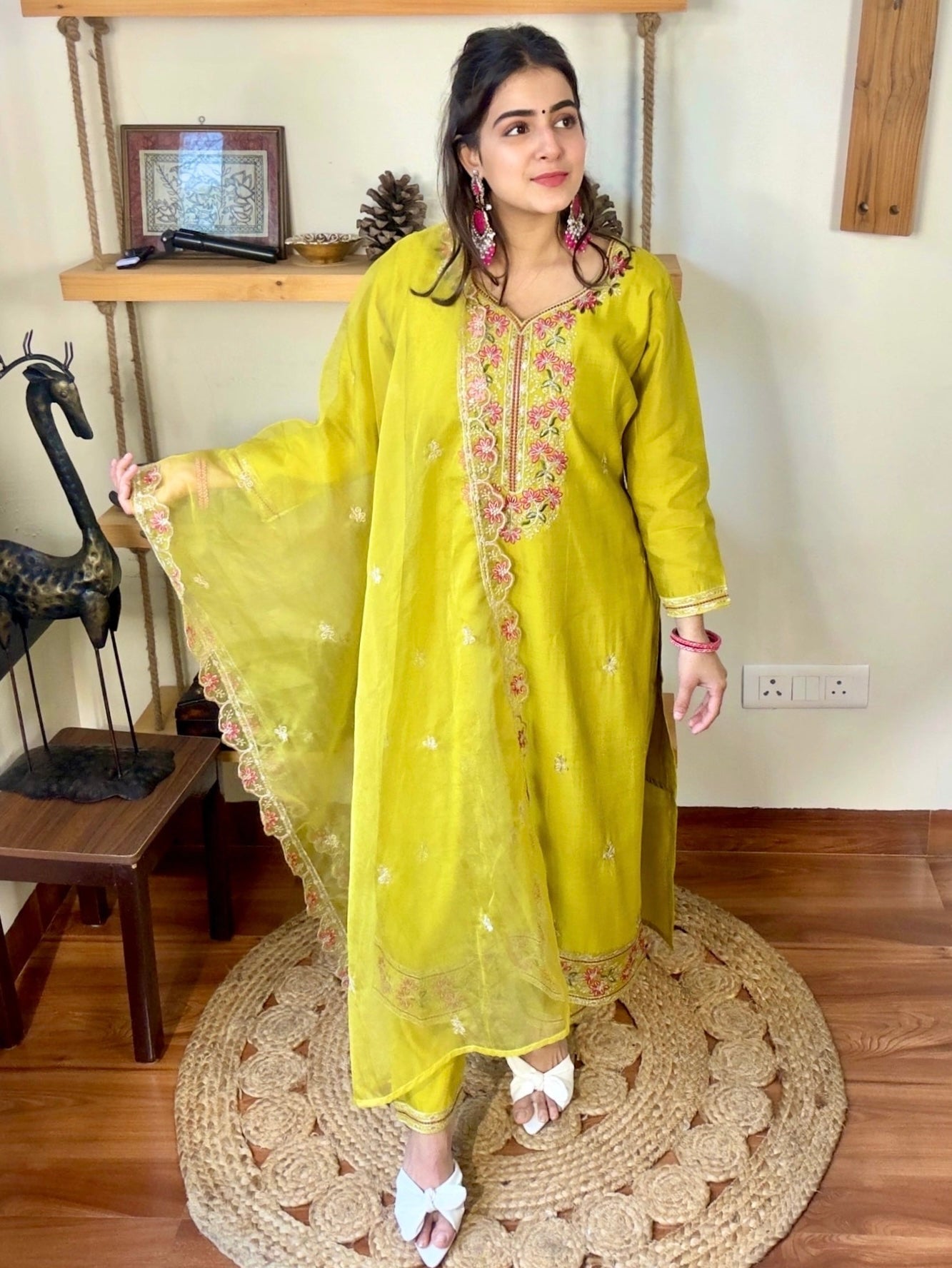 Naina Lime Green Roman Silk Kurta Set - Param Iqbal