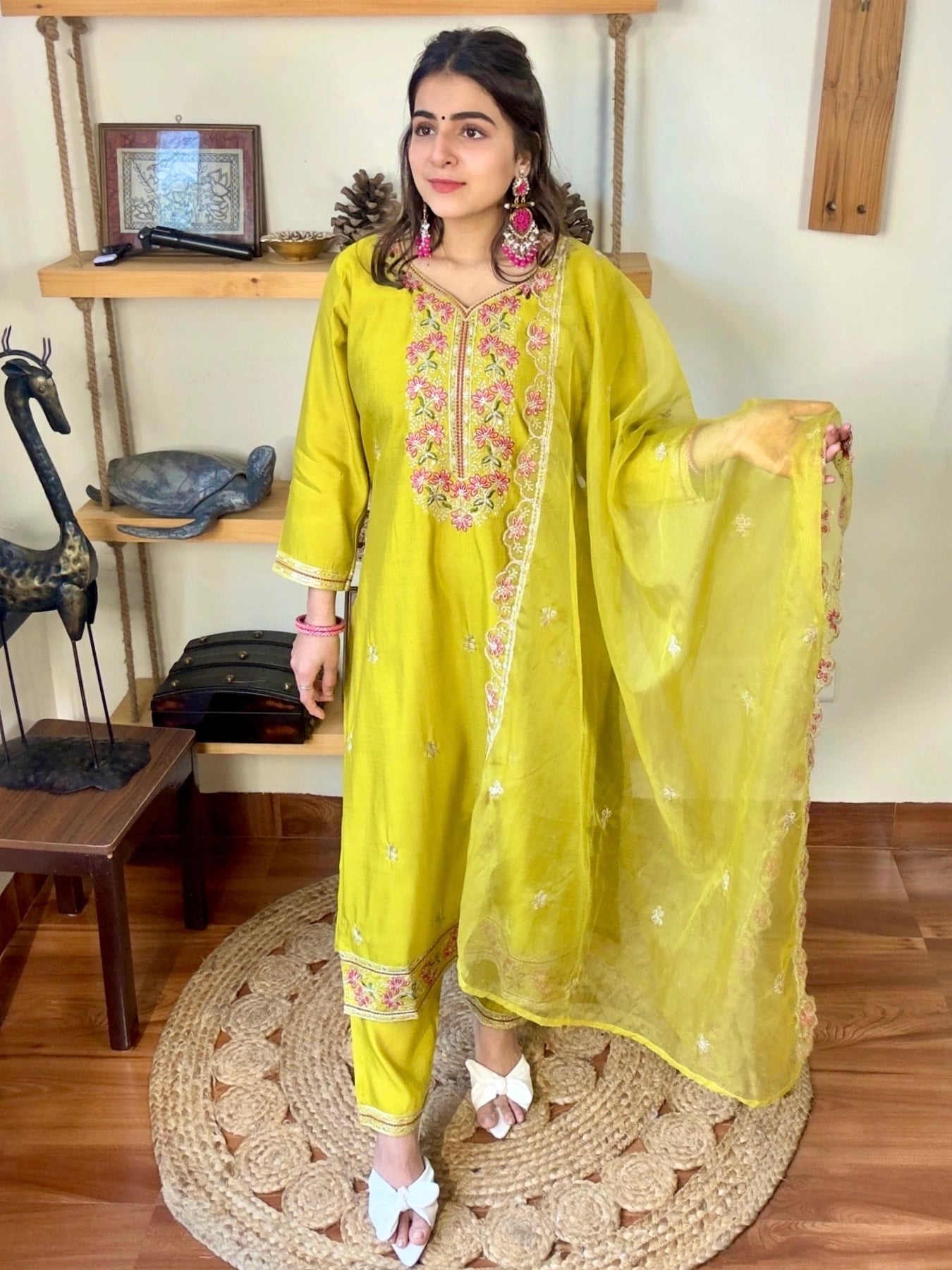 Naina Lime Green Roman Silk Kurta Set - Param Iqbal