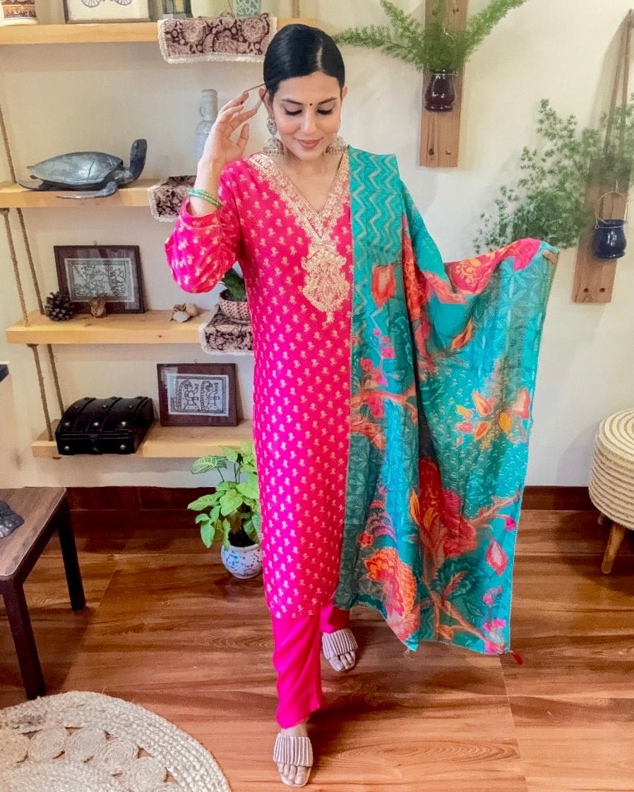 Nargis Pink Russian Silk Suit - Param Iqbal