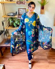 Qamara Cobalt Blue Muslin Kurta Set - Param Iqbal