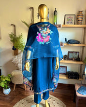 Rimsha Blue Paper Silk Kurta Set - Param Iqbal