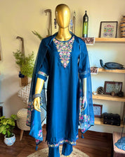 Rimsha Blue Paper Silk Kurta Set - Param Iqbal