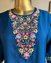 Rimsha Blue Paper Silk Kurta Set - Param Iqbal