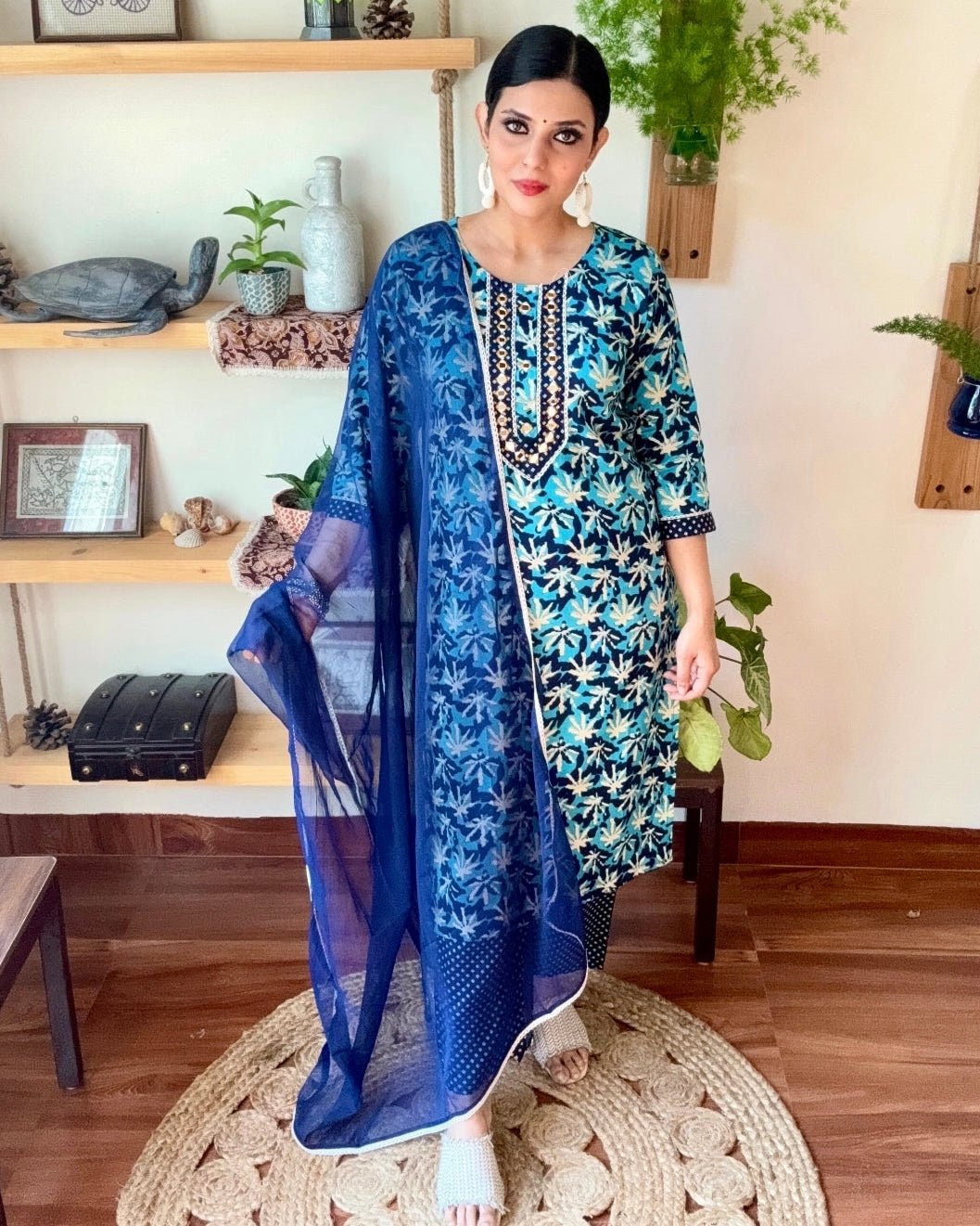 Saba Blue Cotton Kurta Set - Param Iqbal