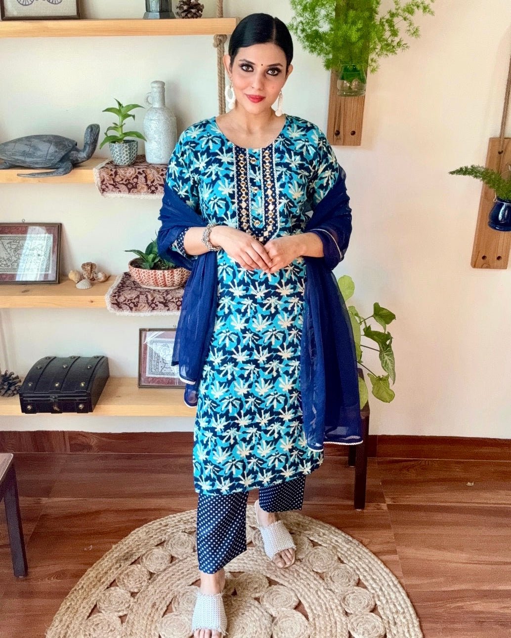 Saba Blue Cotton Kurta Set - Param Iqbal