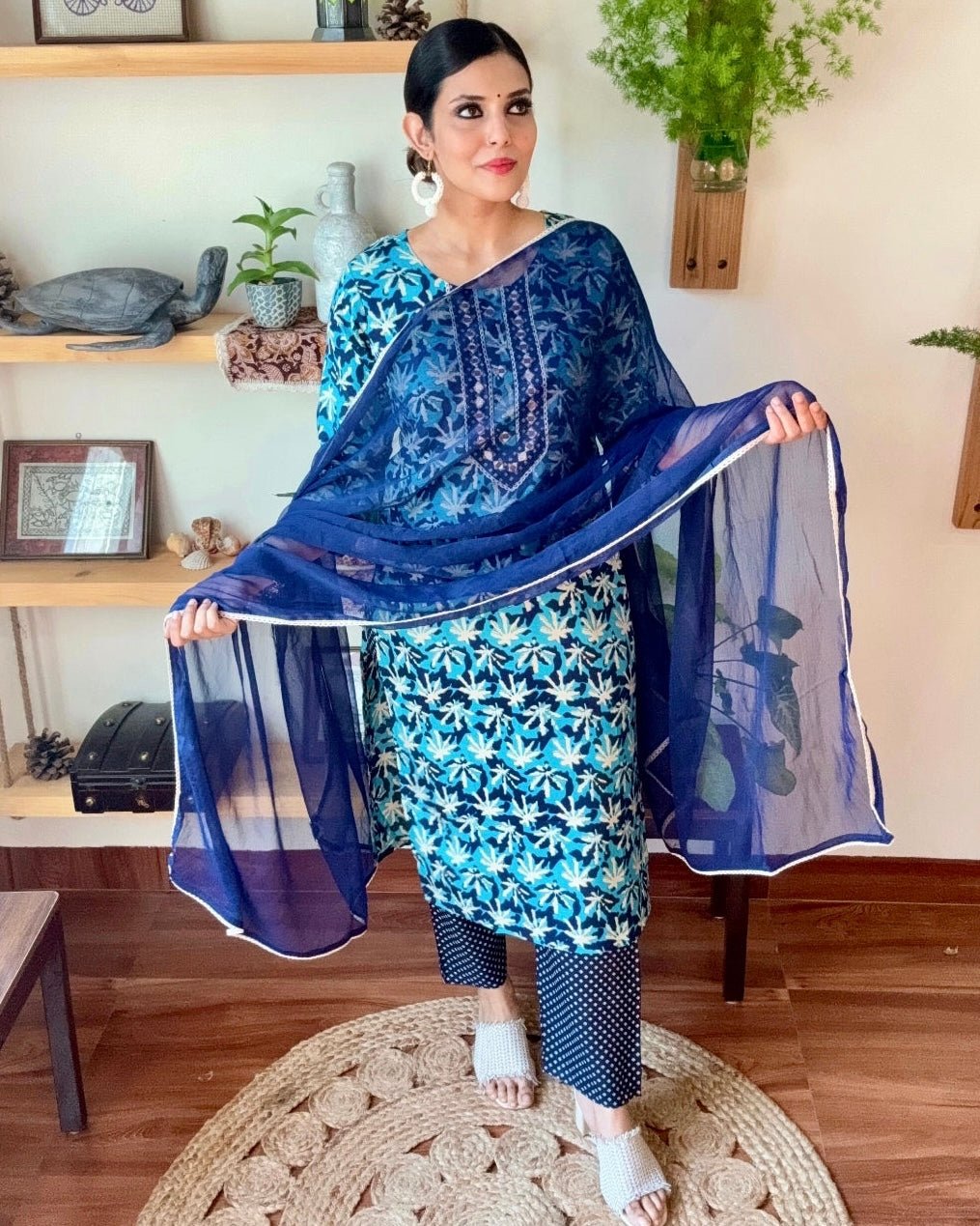 Saba Blue Cotton Kurta Set - Param Iqbal