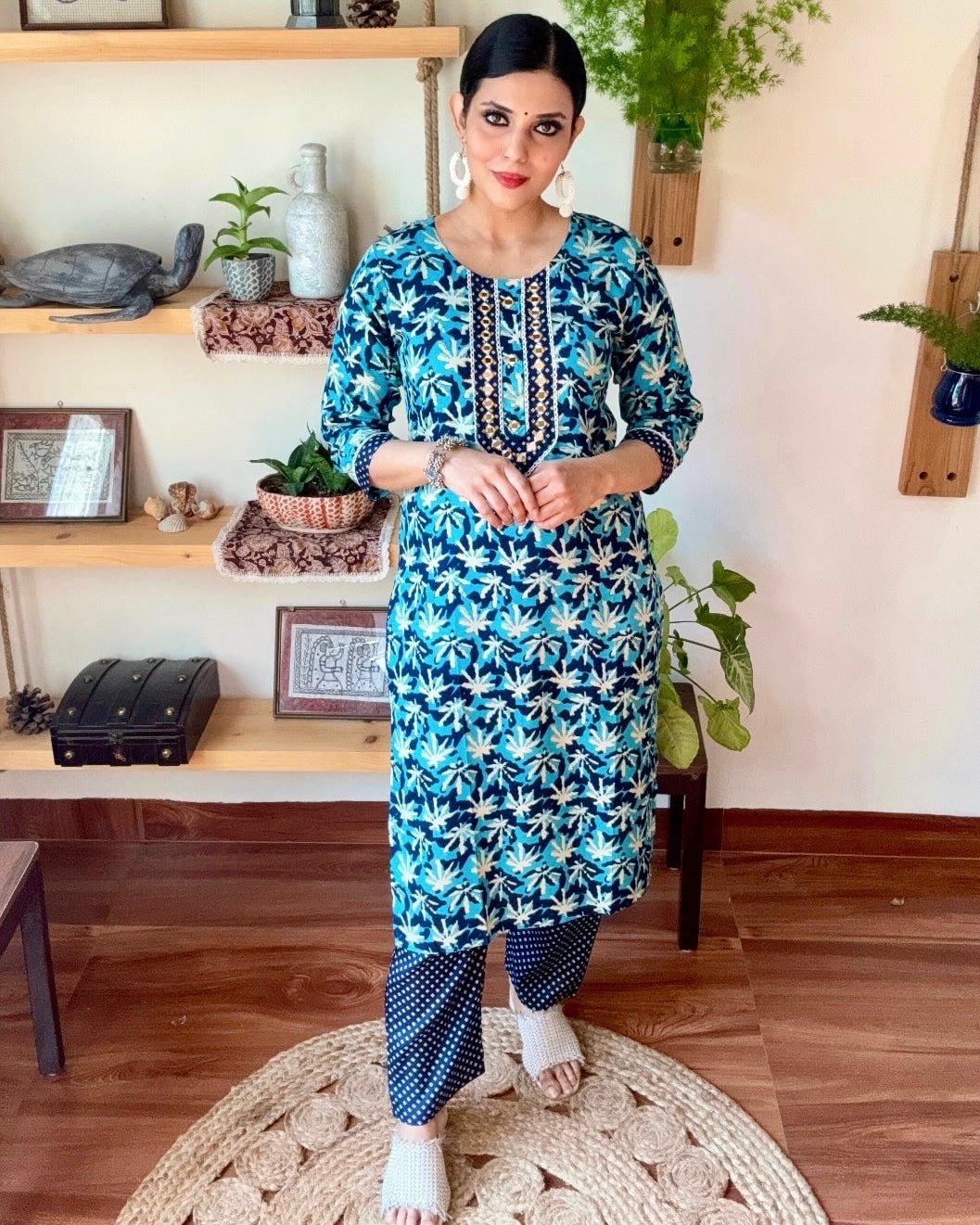 Saba Blue Cotton Kurta Set - Param Iqbal