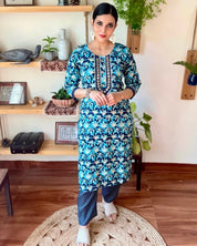 Saba Blue Cotton Kurta Set - Param Iqbal