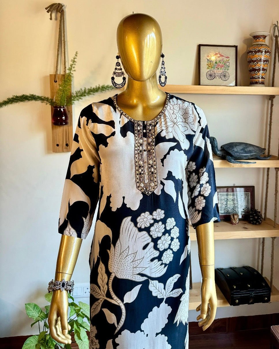 Sabiyah Black Chinnon Kurta Set - Param Iqbal