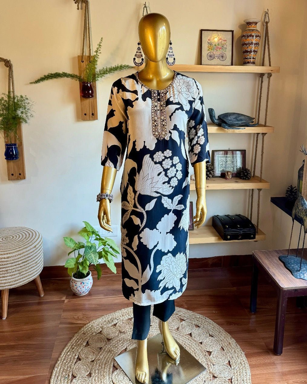 Sabiyah Black Chinnon Kurta Set - Param Iqbal