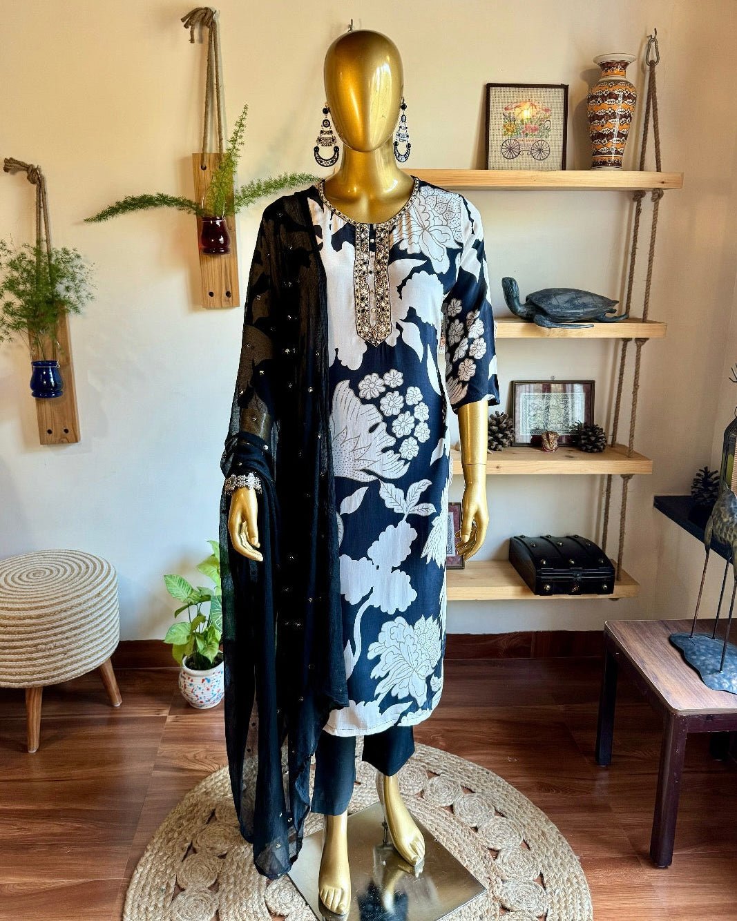Sabiyah Black Chinnon Kurta Set - Param Iqbal