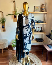 Sabiyah Black Chinnon Kurta Set - Param Iqbal