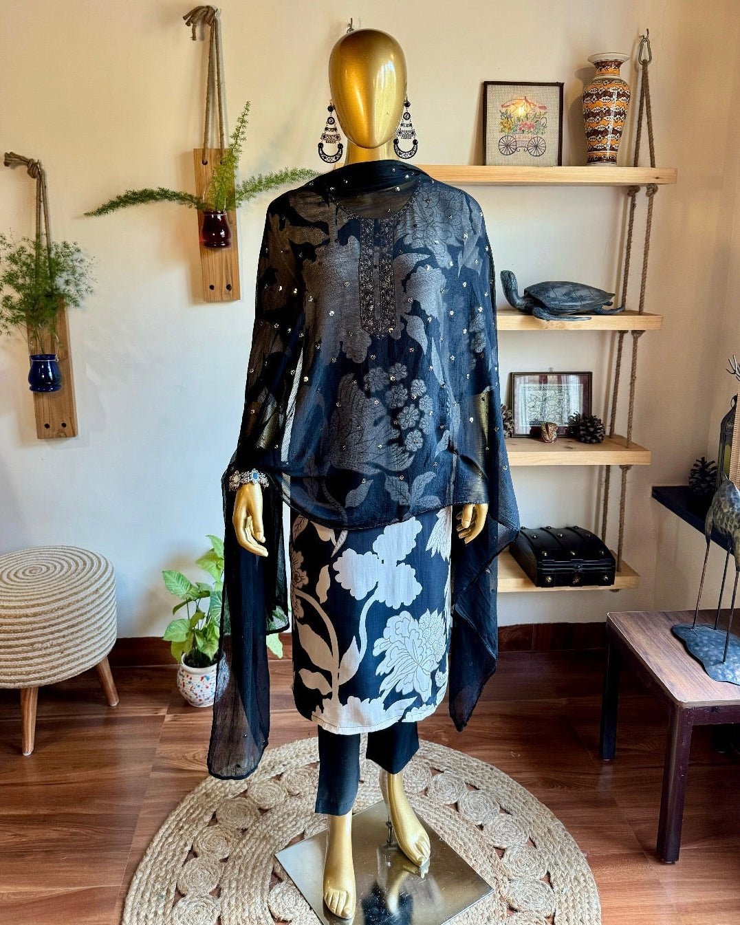 Sabiyah Black Chinnon Kurta Set - Param Iqbal