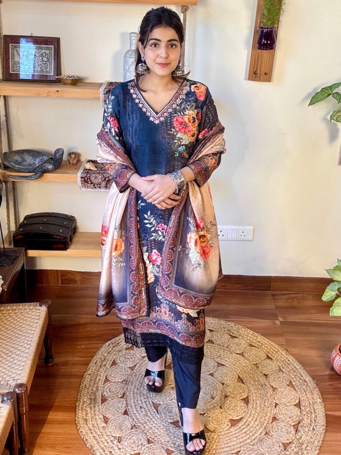 Sahiba Black Russian Silk Kurta Set - Param Iqbal
