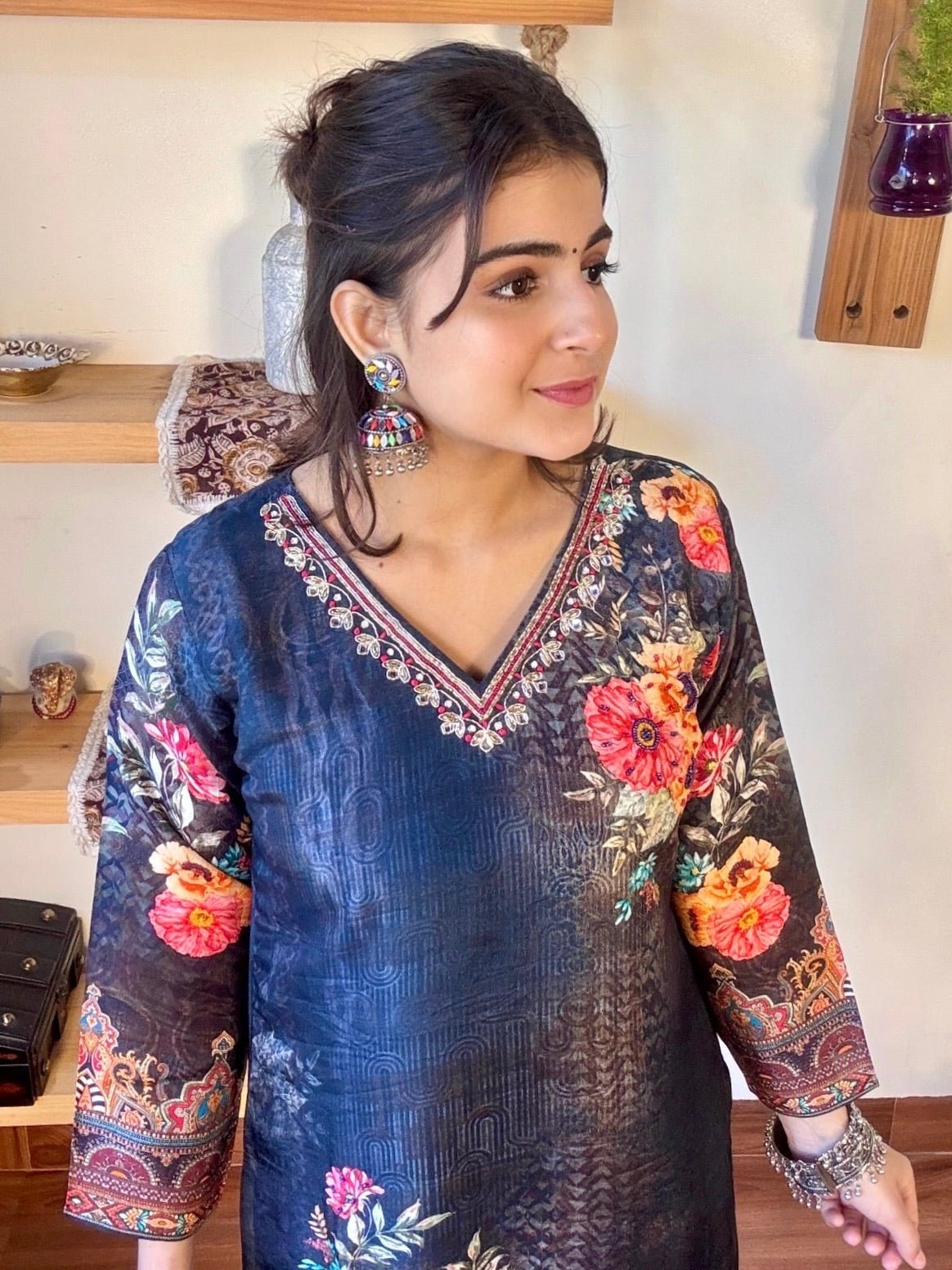 Sahiba Black Russian Silk Kurta Set - Param Iqbal