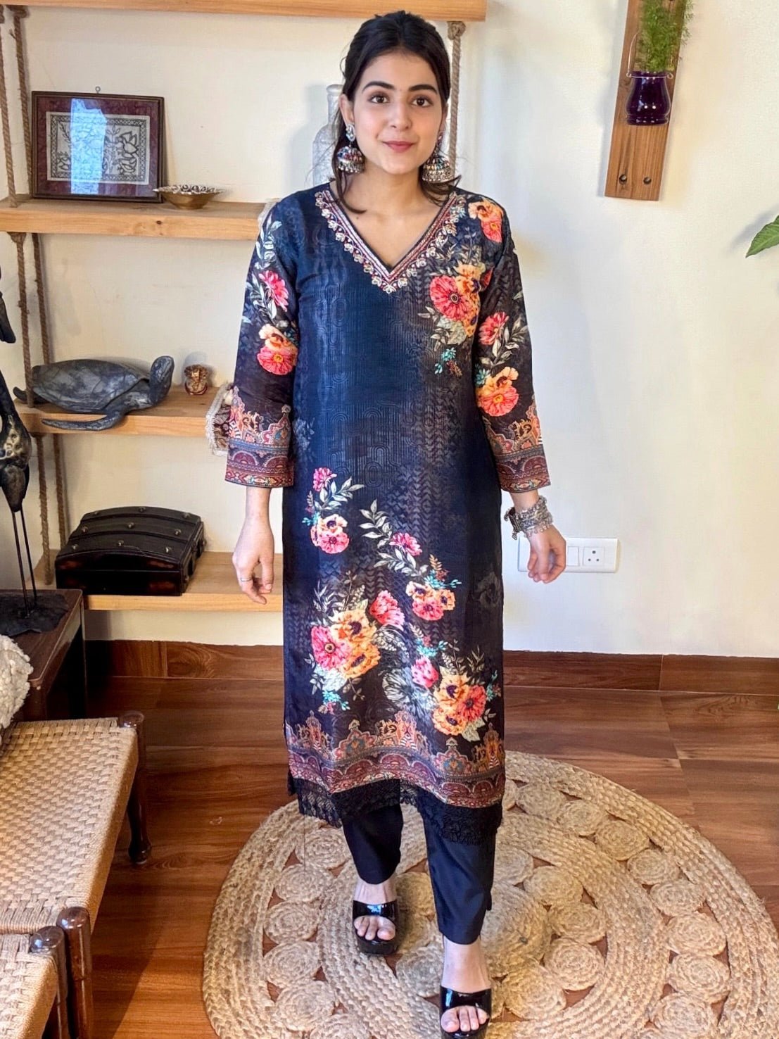 Sahiba Black Russian Silk Kurta Set - Param Iqbal