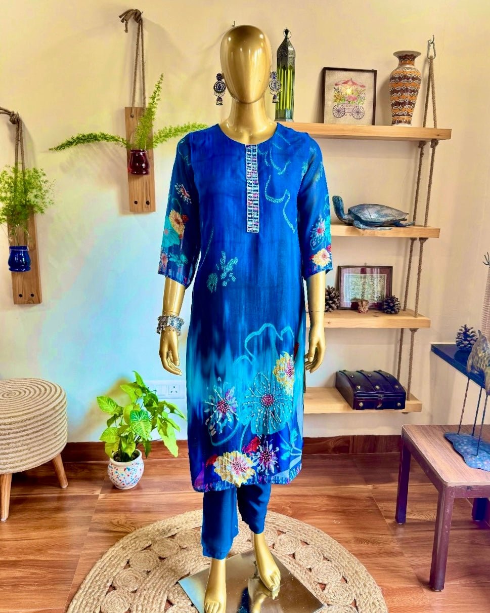 Sakina Blue Organza Kurta Set - Param Iqbal