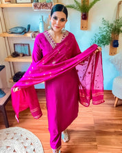 Samira Pink Dupion Silk Kurta Set - Param Iqbal