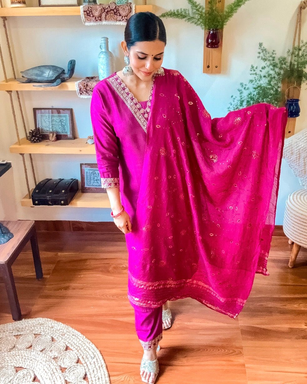 Samira Pink Dupion Silk Kurta Set - Param Iqbal