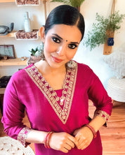 Samira Pink Dupion Silk Kurta Set - Param Iqbal