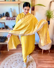 Shabana Yellow Banarasi Silk Kurta Set - Param Iqbal
