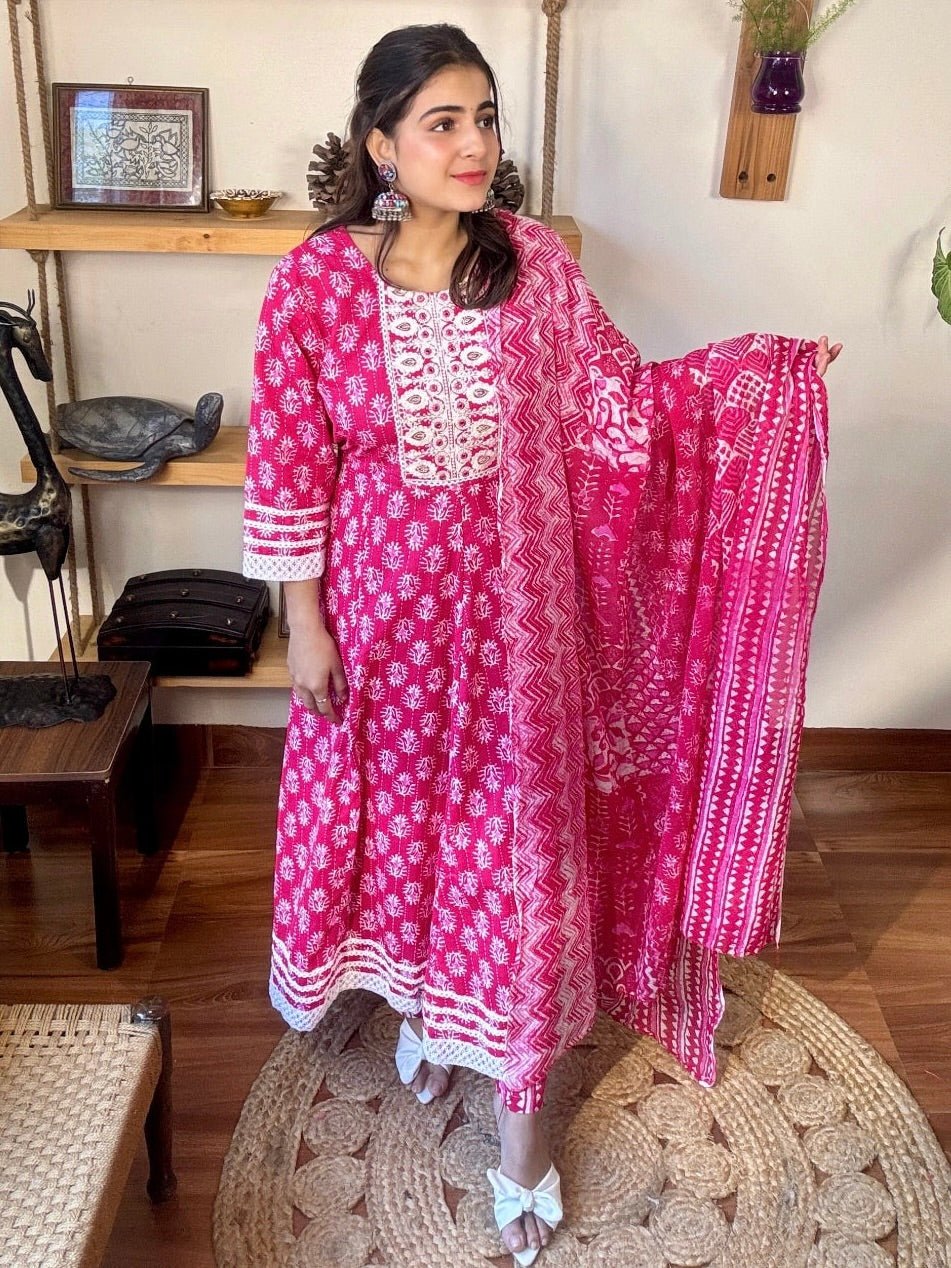 Uttara Red Cotton Kurta Set - Param Iqbal