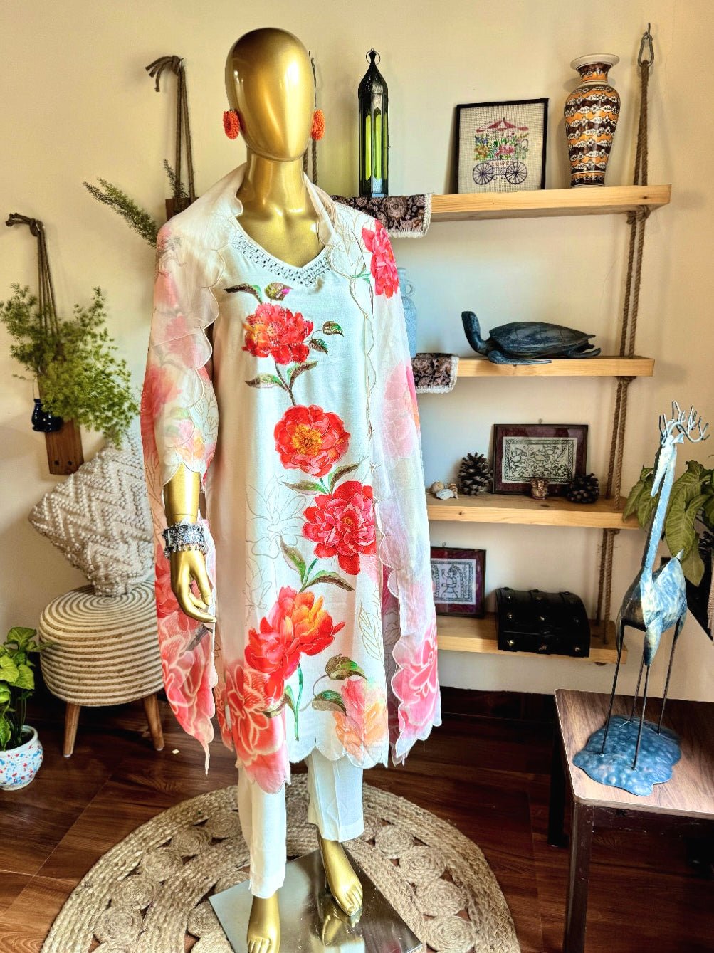 Uzma Cream Muslin Kurta Set - Param Iqbal