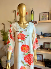 Uzma Cream Muslin Kurta Set - Param Iqbal