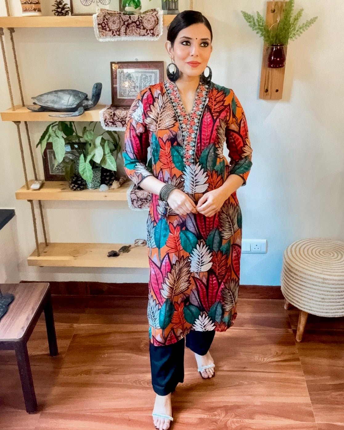 Zarina Orange Chinnon Kurta Set - Param Iqbal
